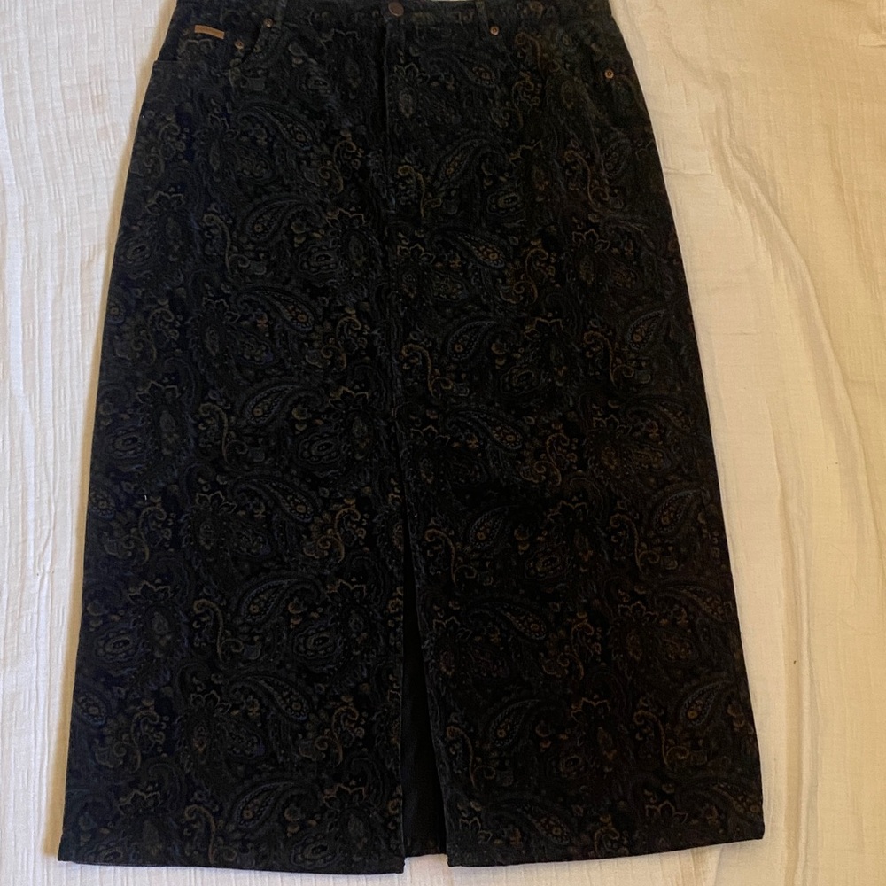 Eddie Bauer 100%Cotton  Dark Blue Paisley Pencil Skirt - Picture 7 of 12